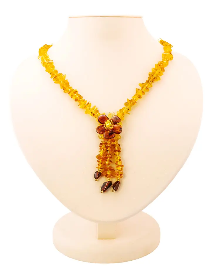 картинка Замечательное ожерелье из натурального балтийского янтаря двух цветов и бисера «Анемон» в онлайн магазине