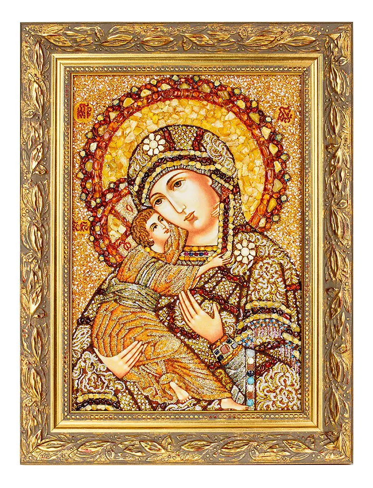 картинка Икона Божией Матери из натурального янтаря «Владимирская» в онлайн магазине