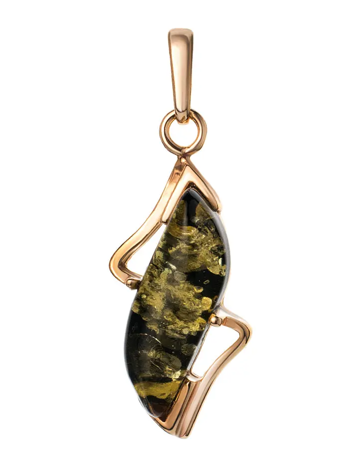 картинка Кулон из натурального зелёного янтаря в золоте «Веста» в онлайн магазине