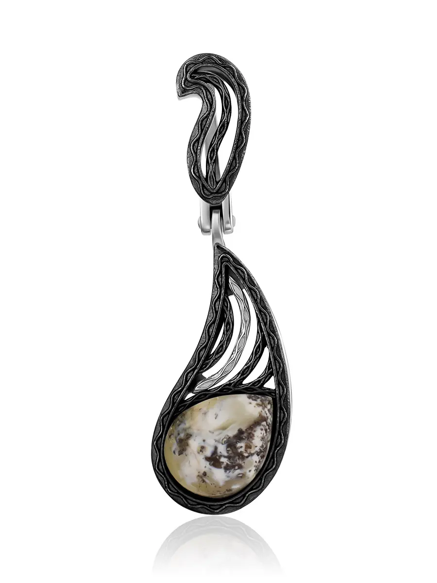 картинка Изысканный кулон из серебра и натурального янтаря с живописной текстурой «Модерн» в онлайн магазине