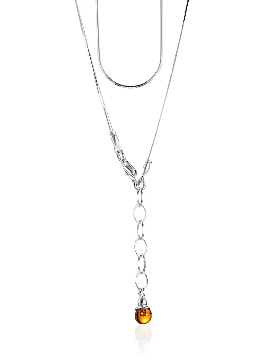 картинка Цепочка с плотным плетением, украшенная янтарным шариком в онлайн магазине