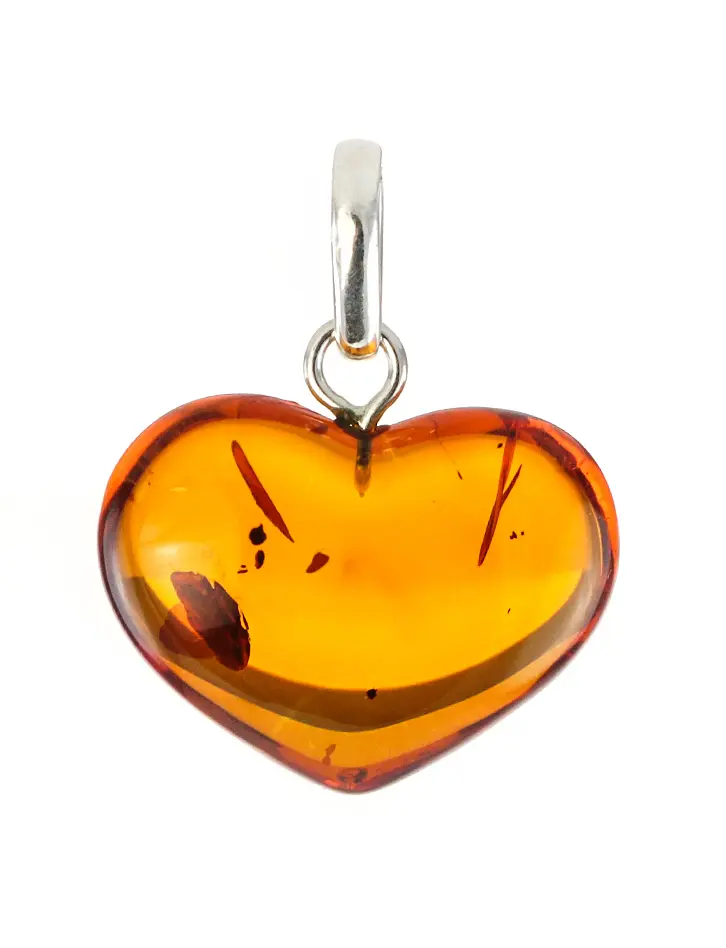 картинка Кулон из прозрачного балтийского янтаря «Сердце» темно-коньячного цвета в онлайн магазине