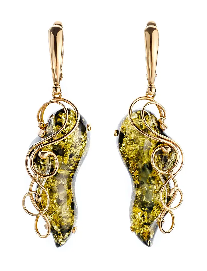 картинка Великолепные серьги «Риальто» из золота и зелёного янтаря в онлайн магазине