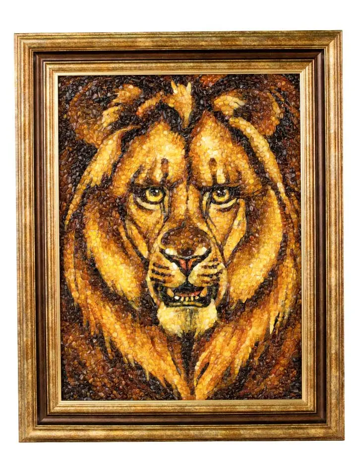 картинка Эффектная картина из натурального янтаря «Лев» в онлайн магазине