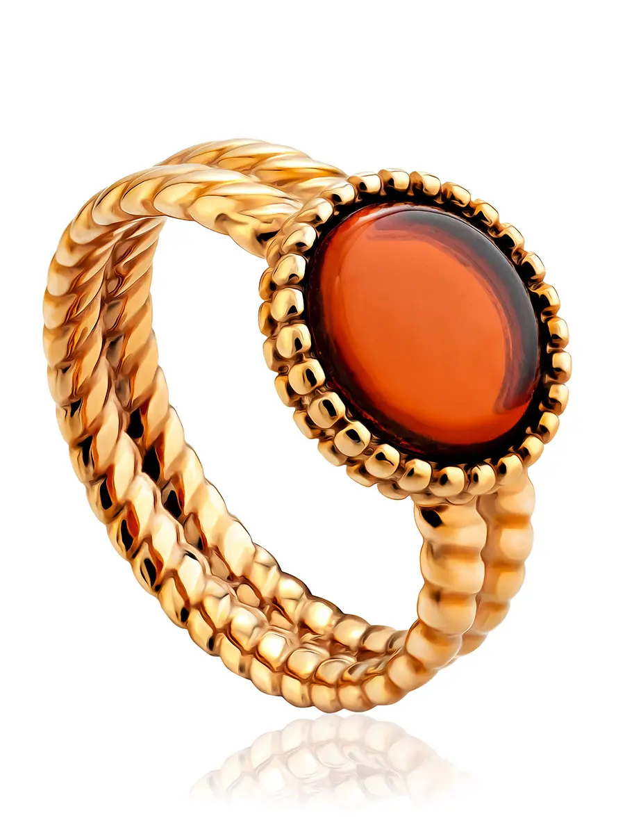 картинка Красивое стильное кольцо «Палестрина» из позолоченного серебра и янтаря в онлайн магазине