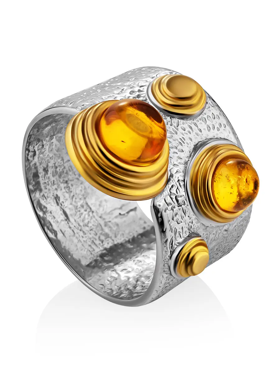 картинка Эффектное широкое кольцо, украшенное янтарными вставками «Элевсина» в онлайн магазине