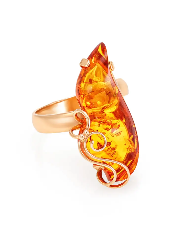 картинка Изысканное золотое кольцо «Риальто» с золотистым янтарём в онлайн магазине