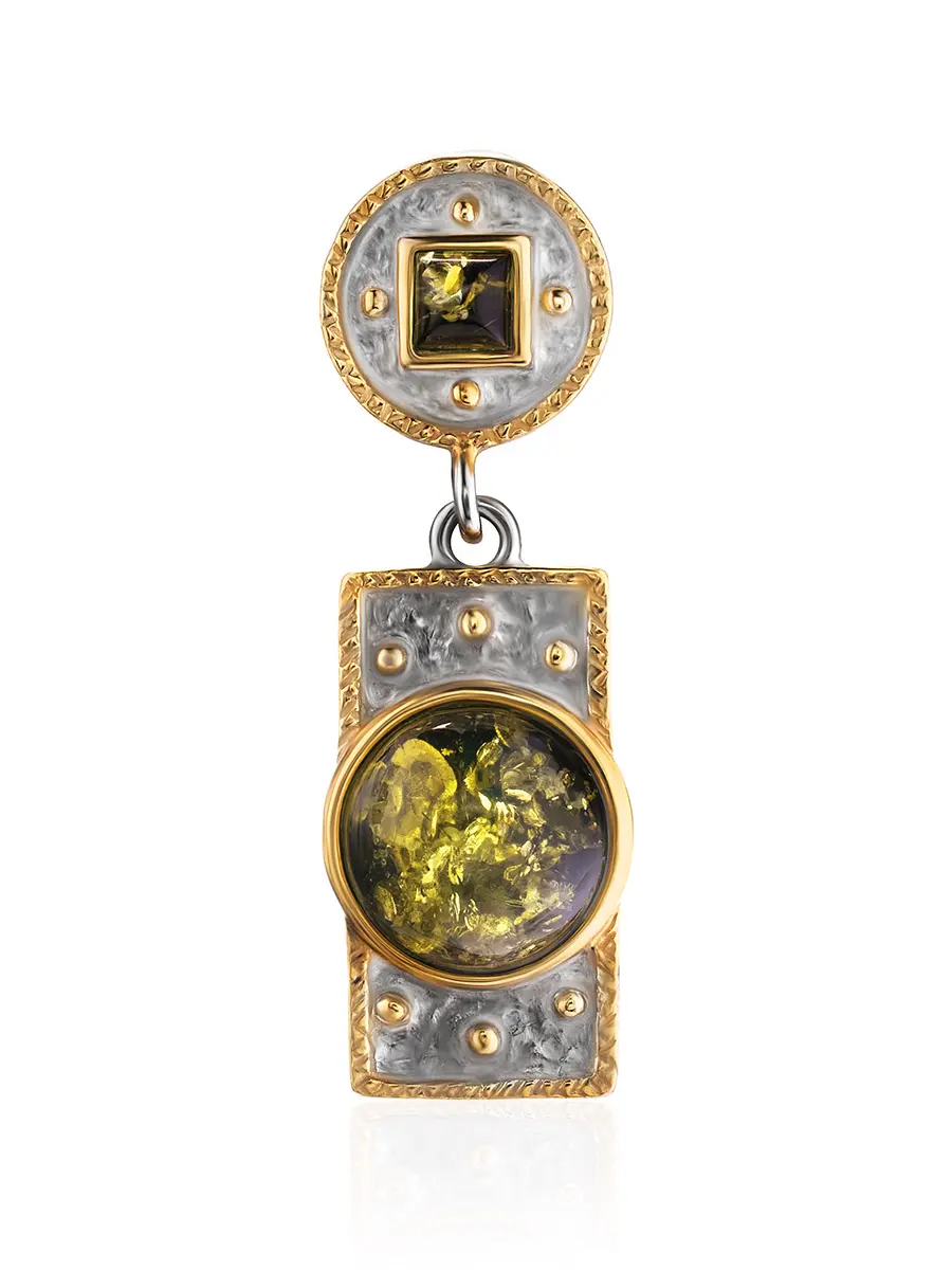 картинка Оригинальный кулон с натуральным янтарём зелёного цвета «Равенна» в онлайн магазине