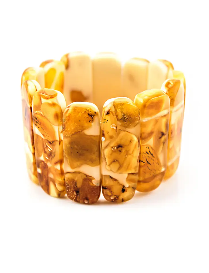 картинка Стильный мозаичный браслет с натуральным цельным янтарём в онлайн магазине