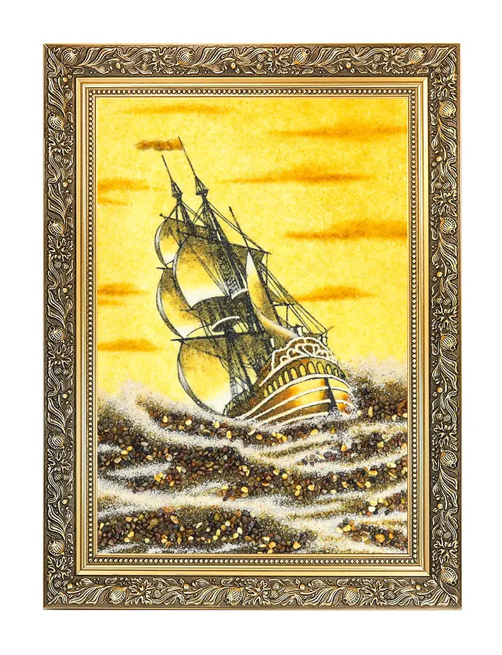 картинка Картина, выложенная натуральным янтарем «Парусник в шторм» в онлайн магазине
