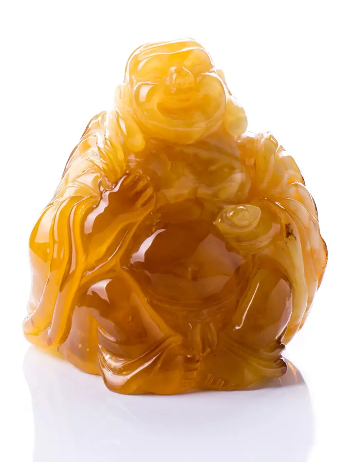 картинка Резная статуэтка из натурального балтийского янтаря медового цвета «Хотэй» в онлайн магазине