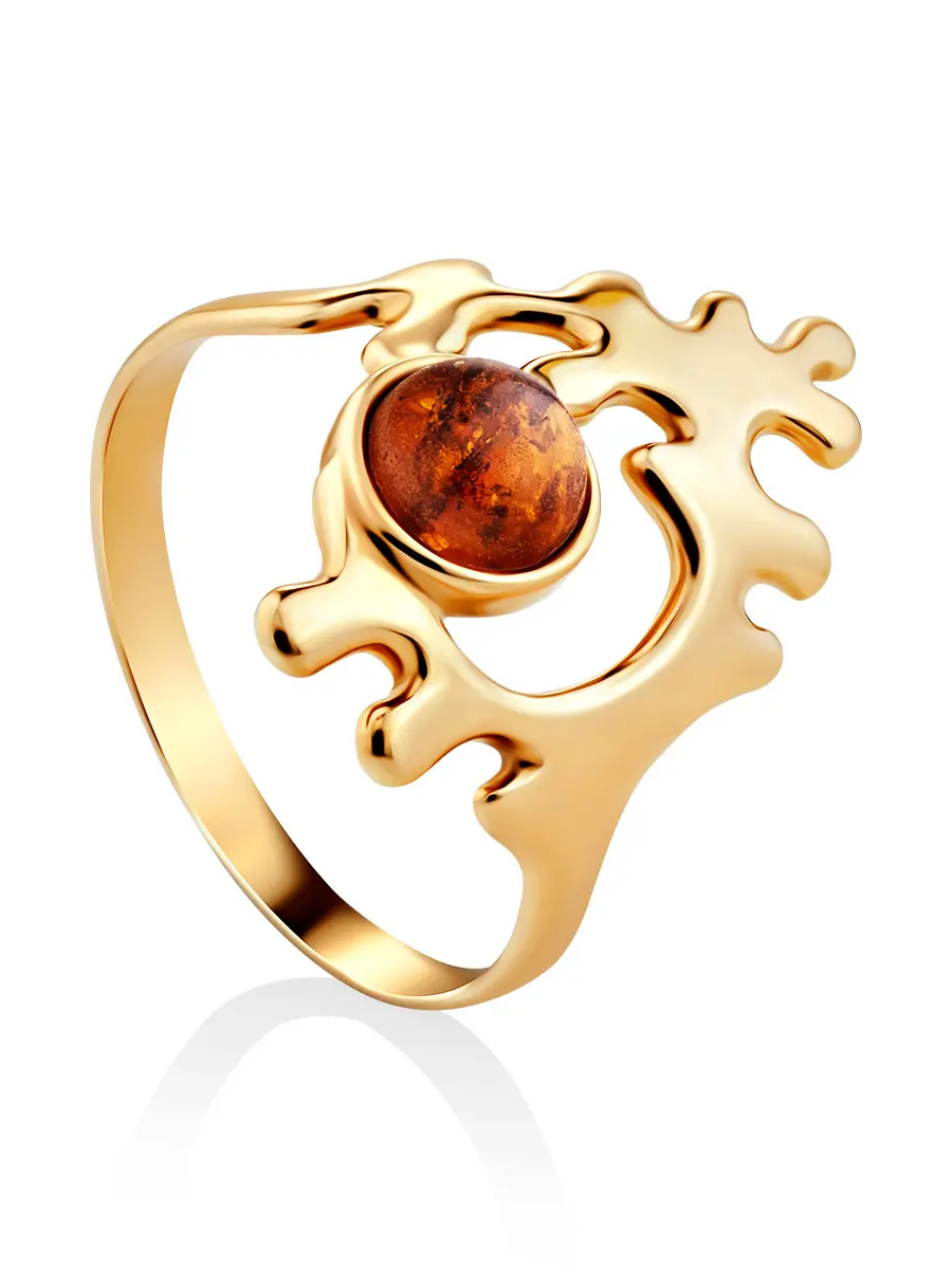 картинка Роскошное кольцо из позолоченного серебра и янтаря коньячного цвета «Ариэль» в онлайн магазине