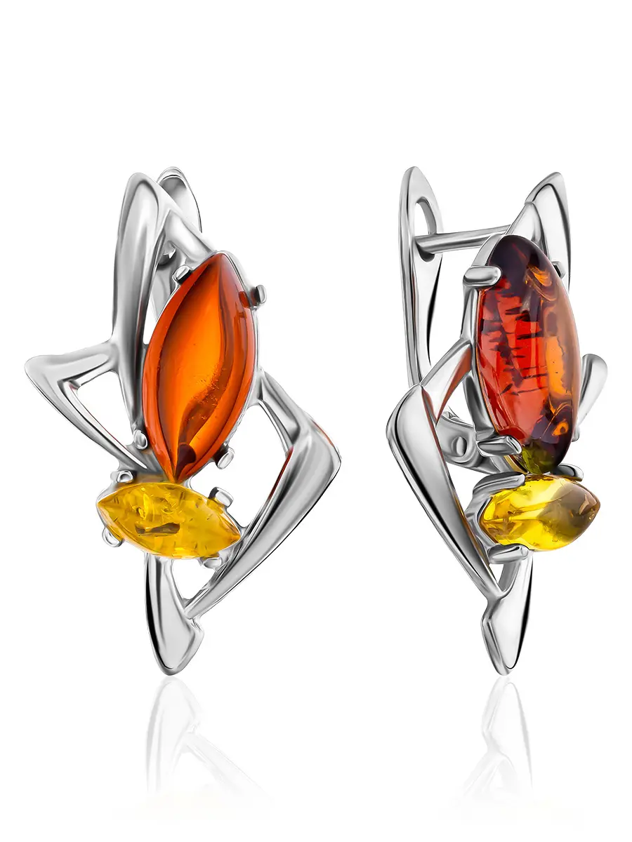 картинка Серебряные серьги с вставками из янтаря двух красивых цветов «Пегас» в онлайн магазине