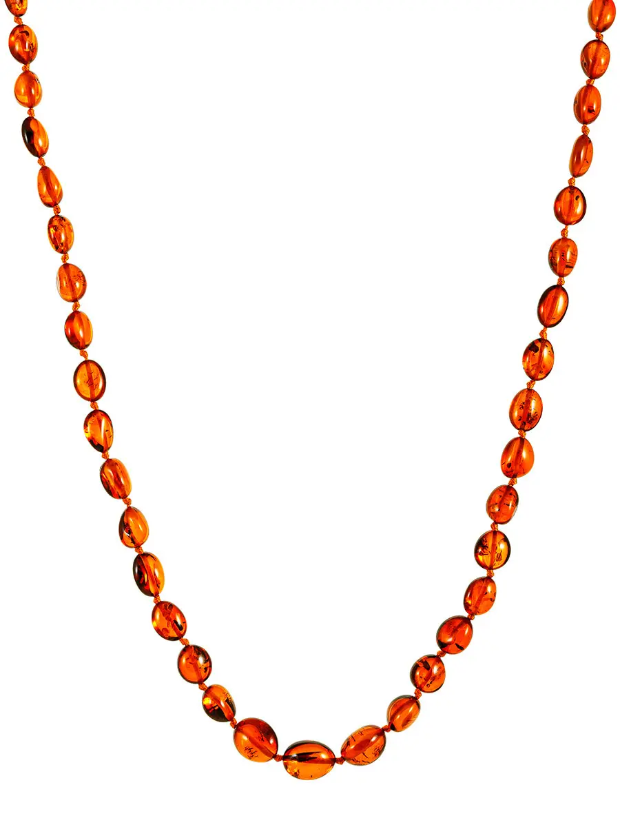 картинка Длинные бусы из натурального янтаря «Оливка мелкая коньячная» в онлайн магазине