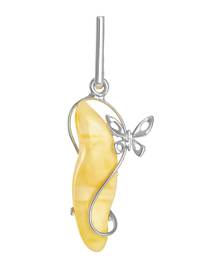 картинка Удлинённая нежная подвеска из молочного янтаря в серебре «Венето» в онлайн магазине