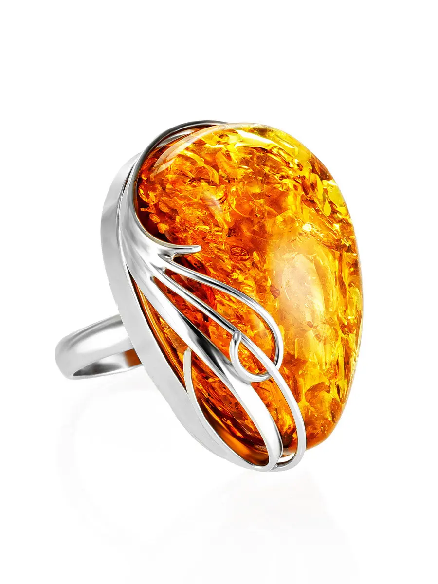 картинка Крупное коктейльное кольцо со сверкающим золотисто-коньячным янтарём «Риальто» в онлайн магазине