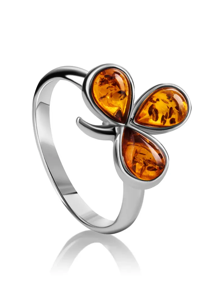 картинка Очаровательное кольцо из серебра и янтаря коньячного оттенка «Кипарис» в онлайн магазине
