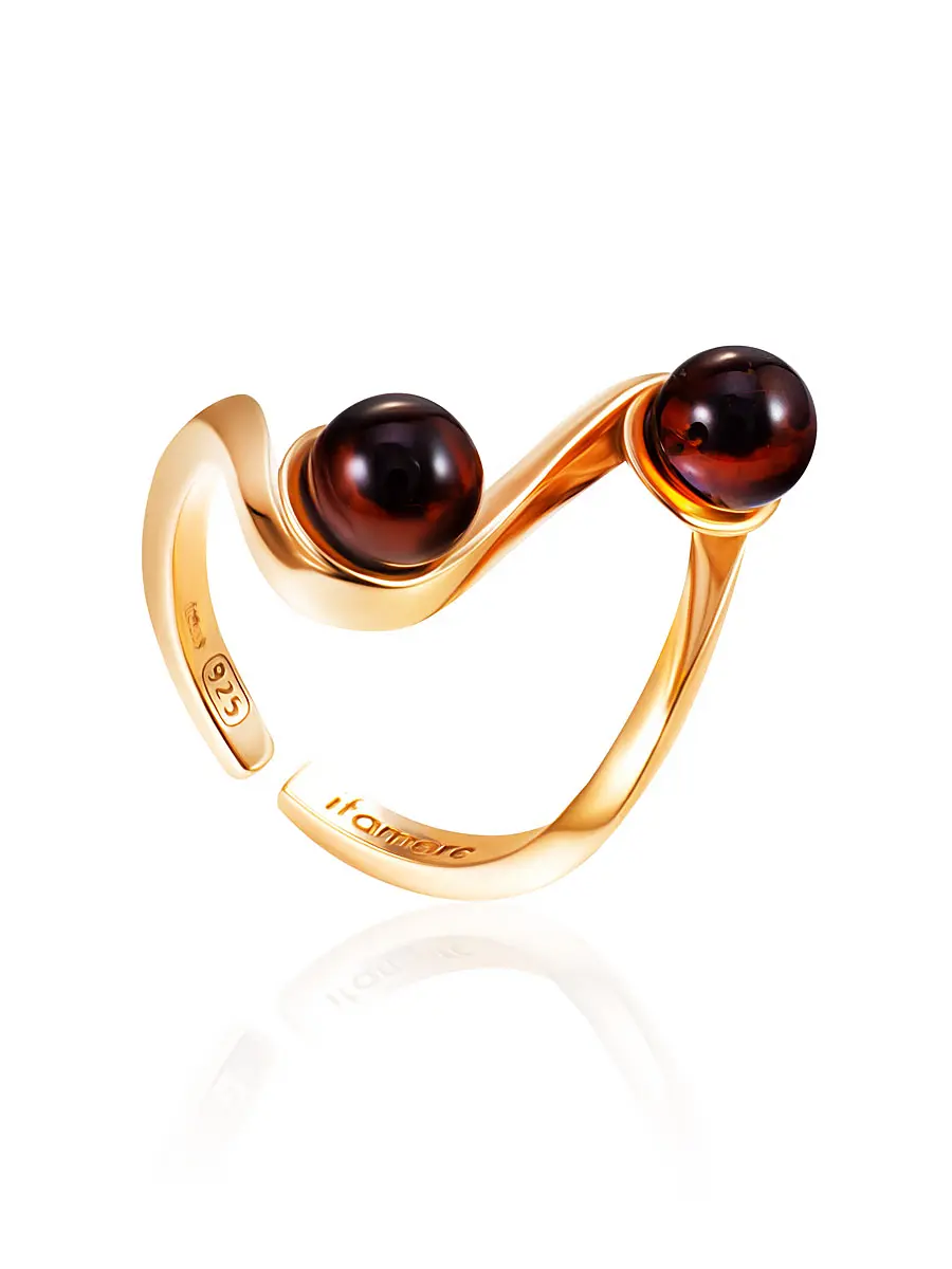 картинка Стильное кольцо «Лея» от ifamore™ с коньячным янтарём в онлайн магазине