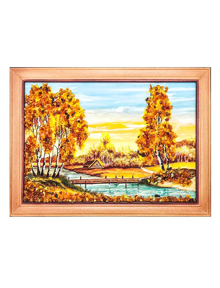 картинка Горизонтальный пейзаж, украшенный натуральным янтарём «Предвкушение» 17 (В) х 24 (Ш) в онлайн магазине