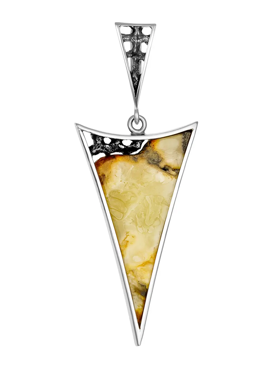 картинка Стильная треугольная подвеска из серебра с пейзажным янтарём «Модерн» в онлайн магазине