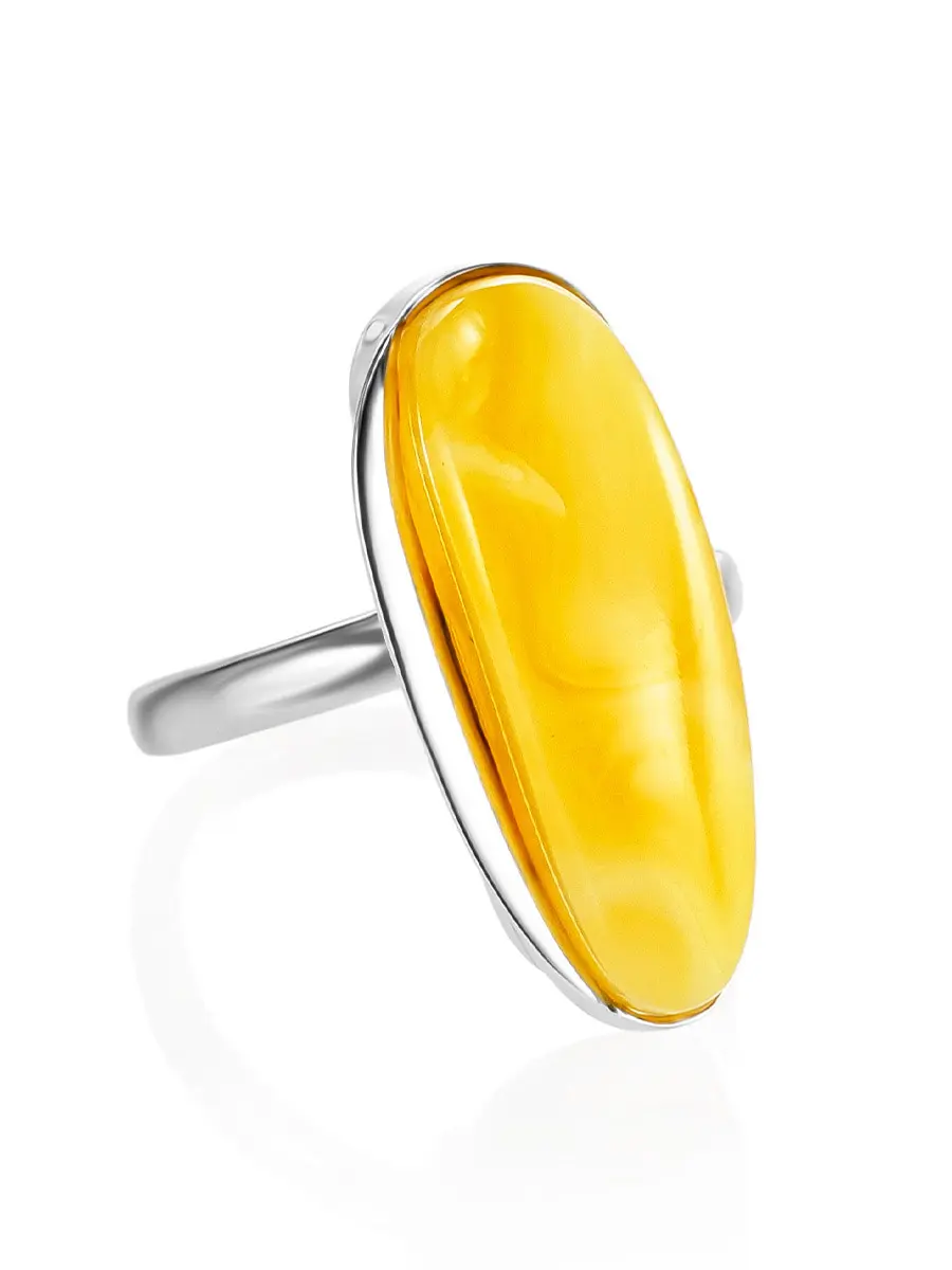 картинка Удлинённое кольцо «Лагуна» с нежно-медовым янтарём в онлайн магазине