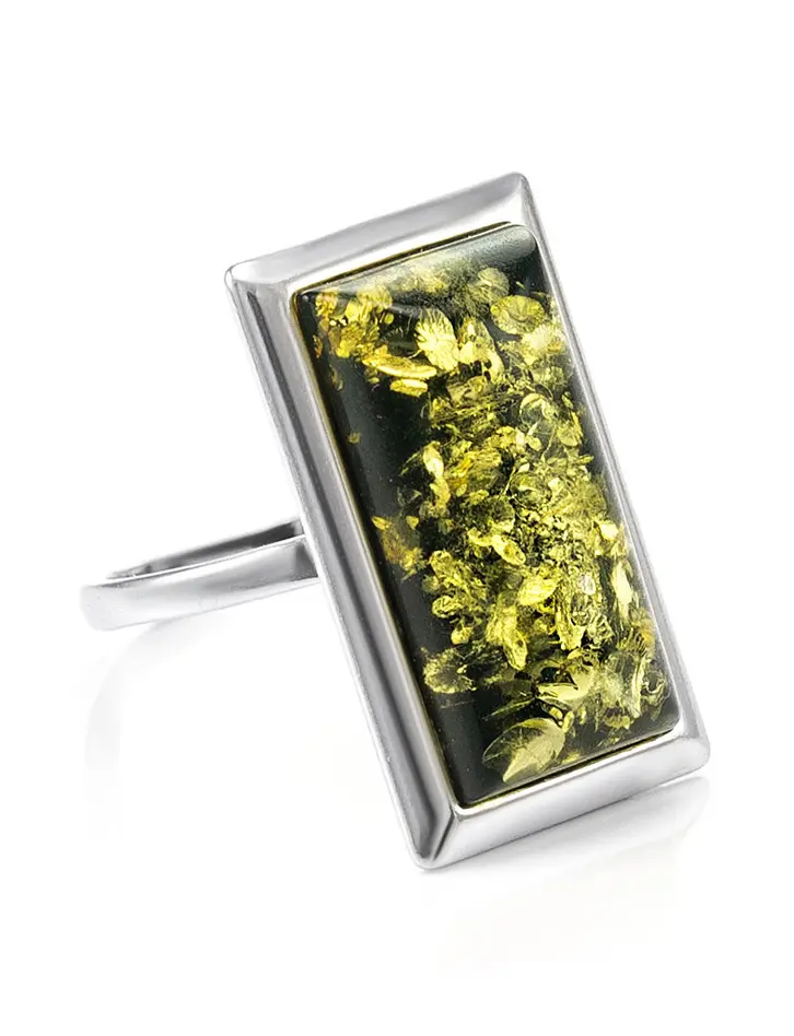 картинка Крупное прямоугольное кольцо из зелёного янтаря «Челси» в онлайн магазине