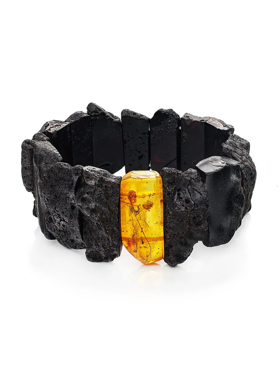 картинка Браслет из натурального нешлифованного янтаря чёрного цвета «Помпеи» в онлайн магазине