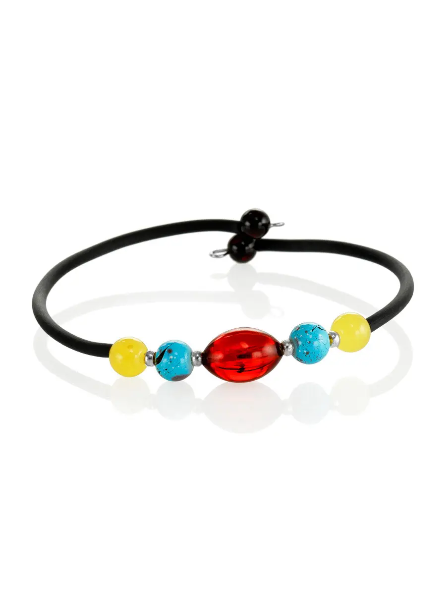 картинка Яркий браслет без застёжки «Оклахома» с натуральным янтарём в онлайн магазине