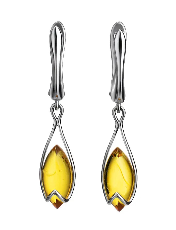 картинка Изящные серьги из серебра и лимонного янтаря «Подснежник» в онлайн магазине