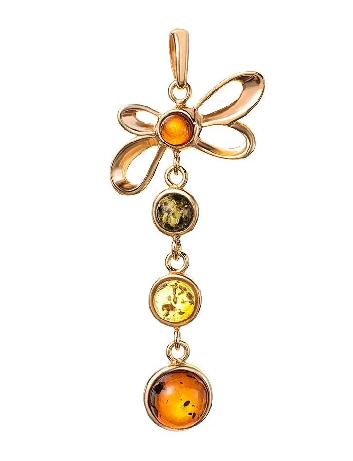 картинка Яркая подвеска «Каприз» из золочённого серебра с янтарём в онлайн магазине