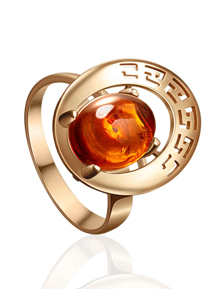 картинка Элегантное золотое кольцо «Эллада» с натуральным коньячным янтарём в онлайн магазине