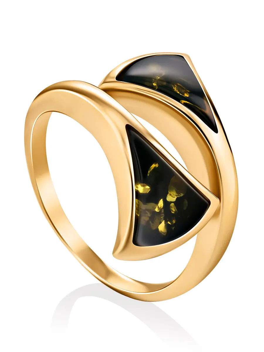 картинка Элегантное кольцо «Рим» из янтаря зелёного цвета в онлайн магазине