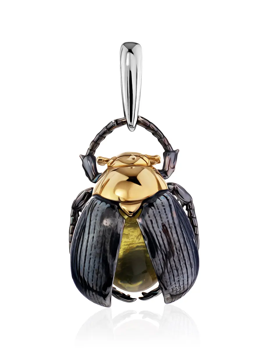 картинка Кулон из натурального балтийского янтаря лимонного цвета и серебра «Скарабей» в онлайн магазине