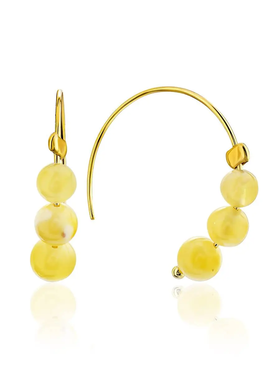 картинка Оригинальные продевные серьги-крючки Palazzo от ifamore™ с медовым янтарём в онлайн магазине