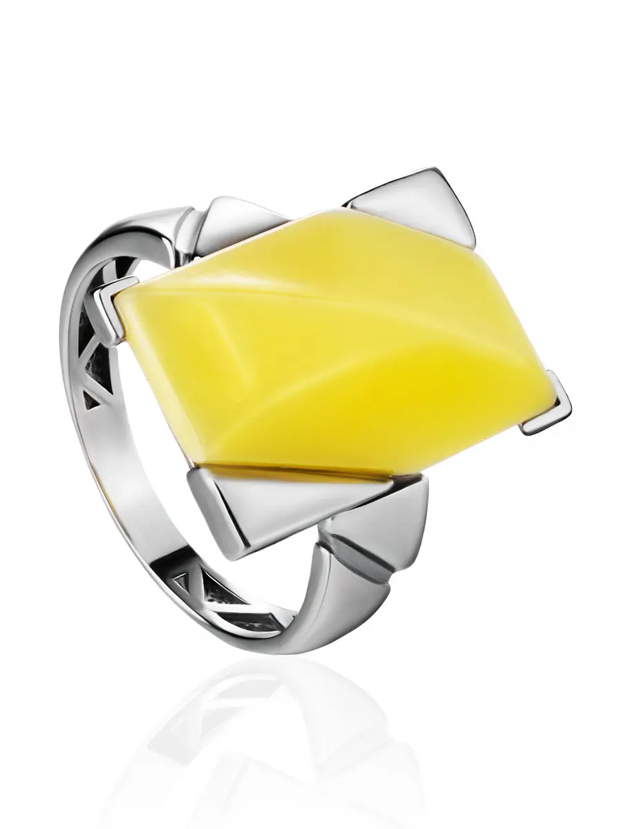 картинка Геометрическое кольцо из серебра и медового янтаря «Генезис» в онлайн магазине