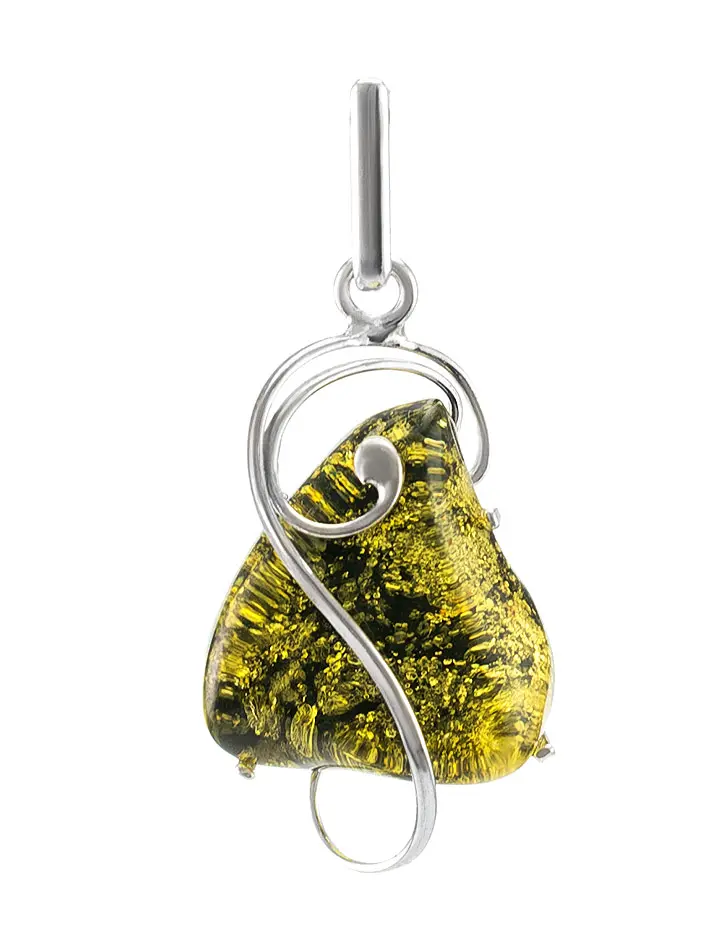 картинка Подвеска из натурального искрящегося зеленого янтаря в серебре «Риальто» в онлайн магазине