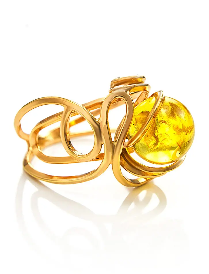 картинка Изящное позолоченное кольцо с натуральным лимонным янтарём «Валенсия» в онлайн магазине