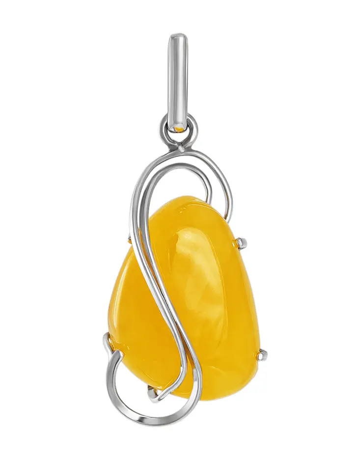 картинка Подвеска из цельного медового янтаря в изящном серебряном обрамлении «Риальто» в онлайн магазине