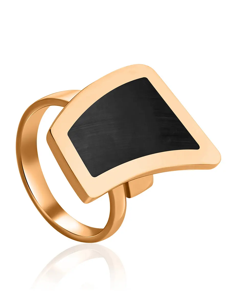 картинка Модное лаконичное кольцо с тёмно-вишнёвым янтарём London в онлайн магазине
