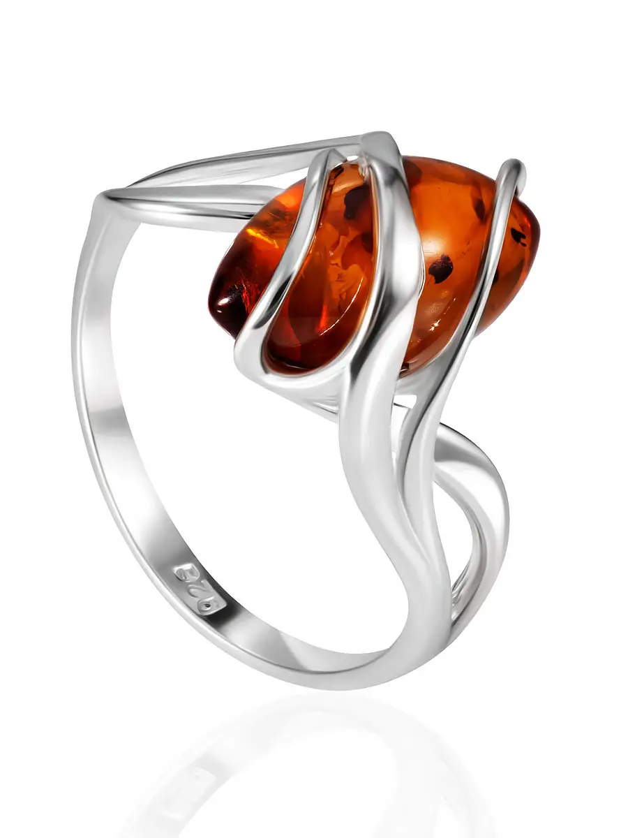 картинка Ажурное кольцо «Алжир» с коньячным янтарём в онлайн магазине