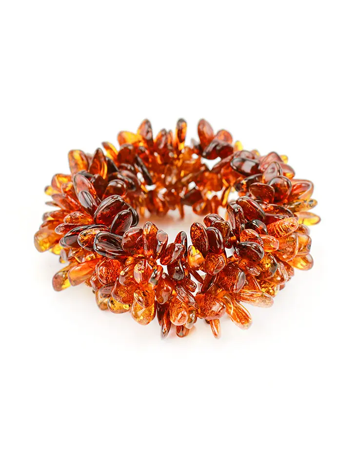 картинка Пышный браслет из натурального янтаря красивого коньячного цвета «Хризантема» в онлайн магазине