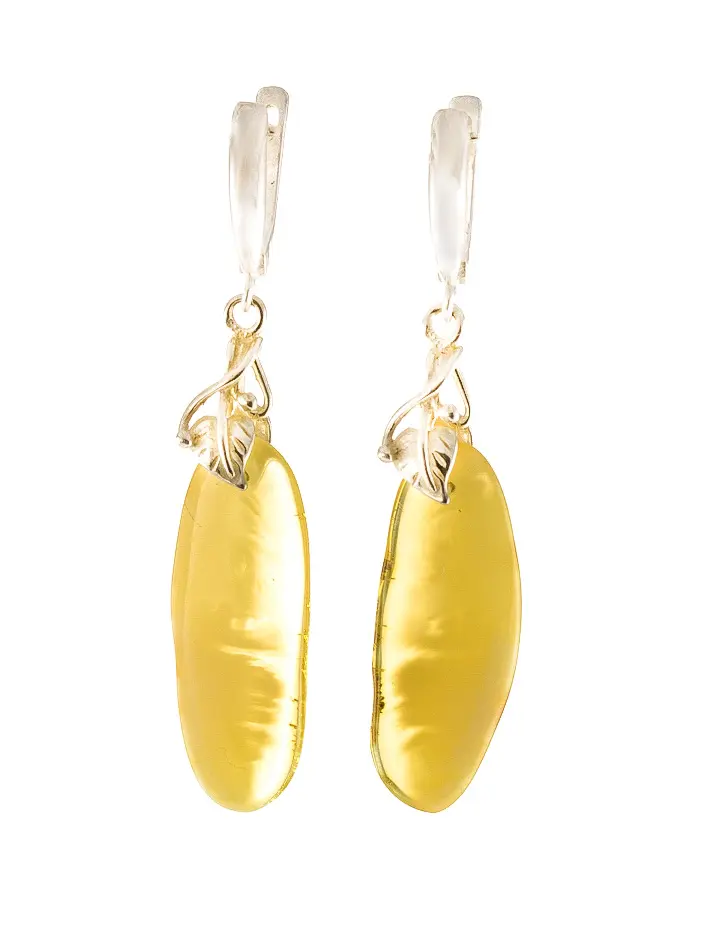 картинка Удлинённые полупрозрачные серьги «Половинки» из медового янтаря в онлайн магазине