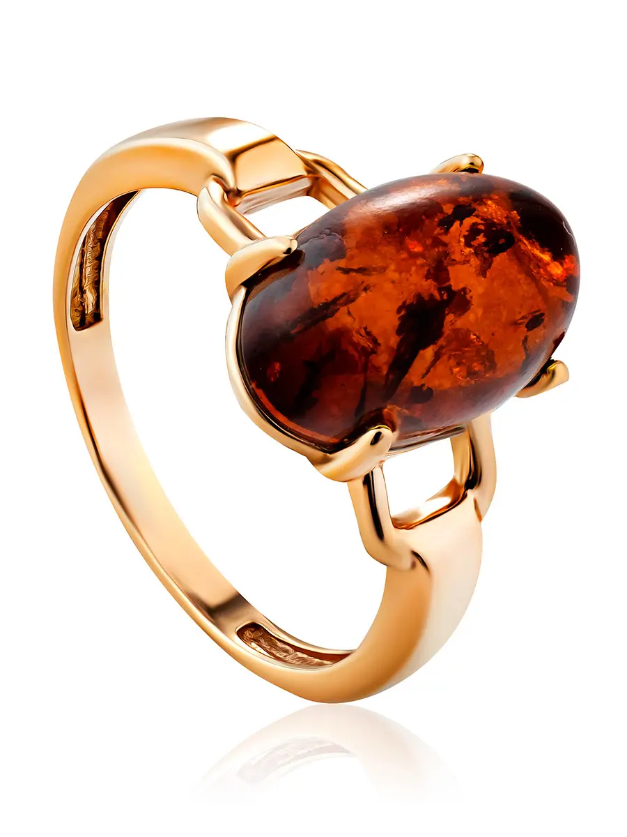 картинка Стильное кольцо, украшенное коньячным янтарём «Ностальгия» в онлайн магазине