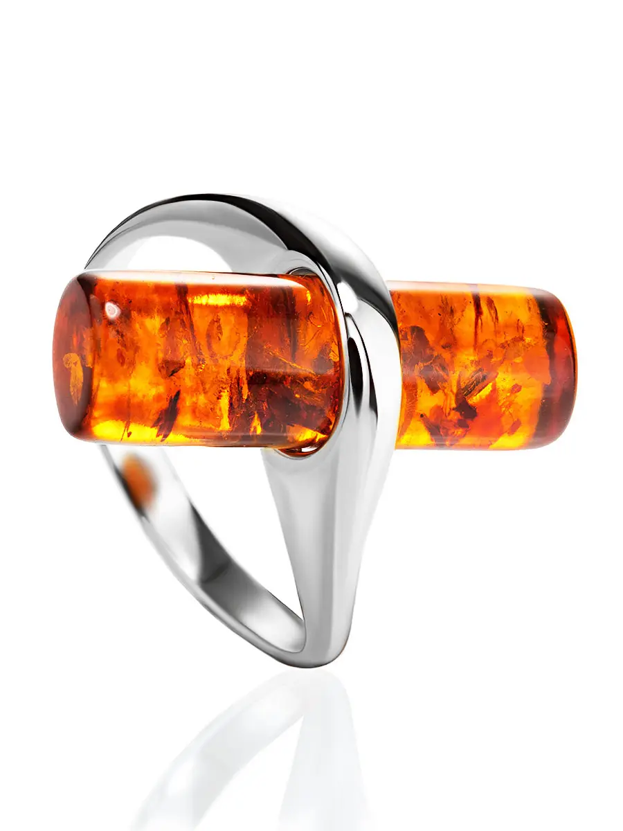 картинка Стильное кольцо с натуральным коньячным янтарём «Скандинавия» в онлайн магазине