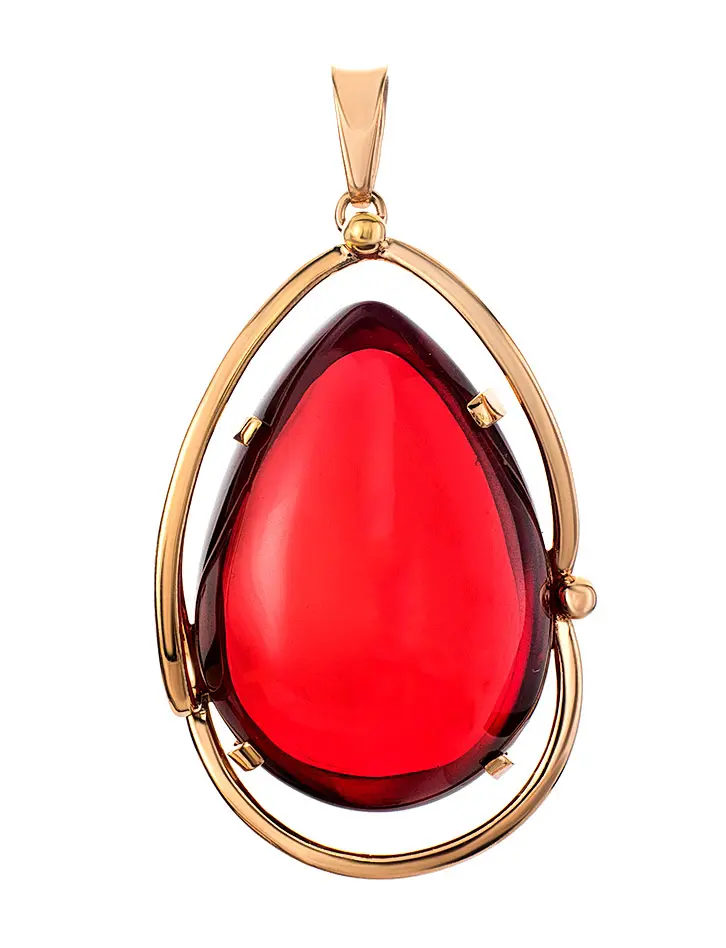 картинка Крупная подвеска из красного янтаря в позолоченной оправе «Лагуна» в онлайн магазине