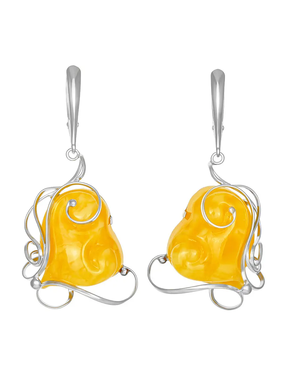 картинка Изящные ажурные серьги с медовым янтарём «Риальто» в онлайн магазине