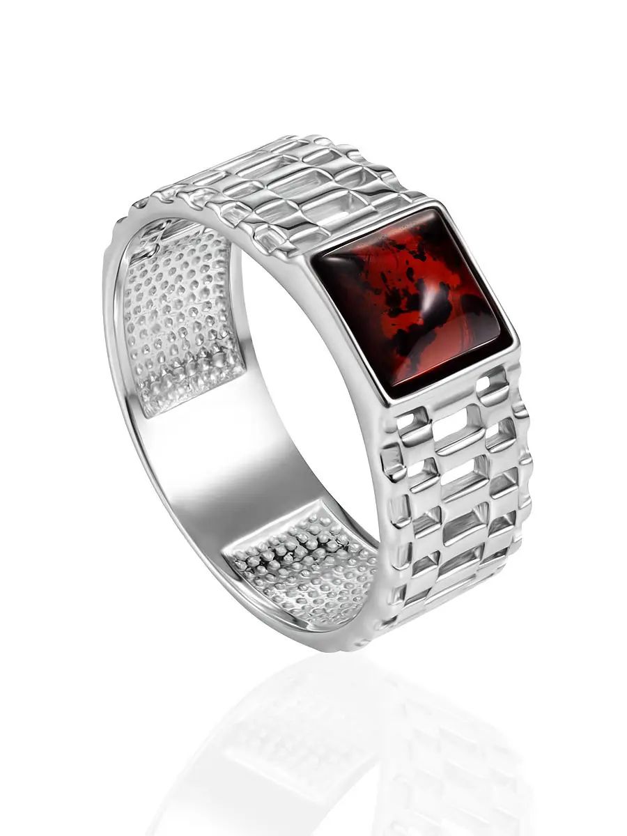 картинка Широкое кольцо в стиле унисекс с коньячным янтарём «Турбийон» в онлайн магазине