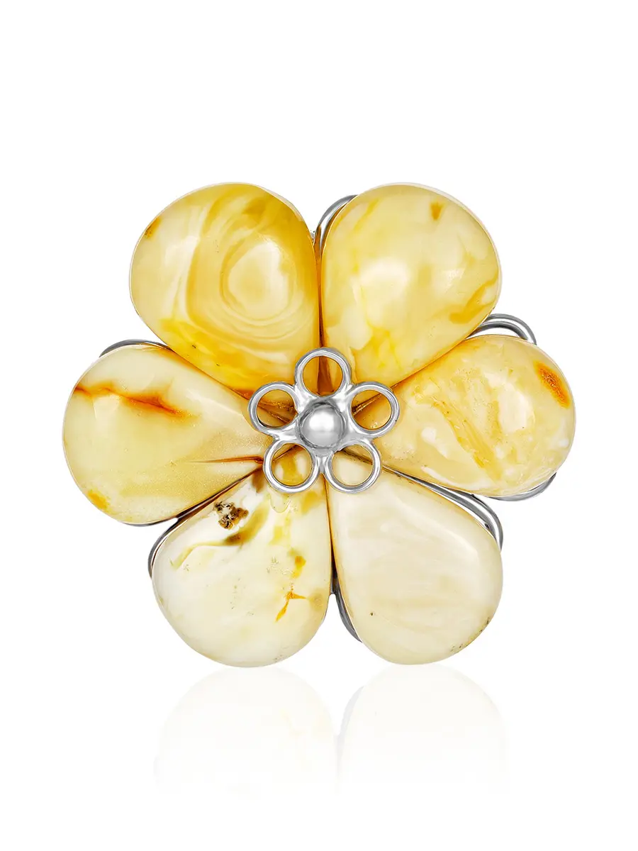 картинка Брошь-цветок «Шиповник» из натурального пейзажного янтаря в онлайн магазине