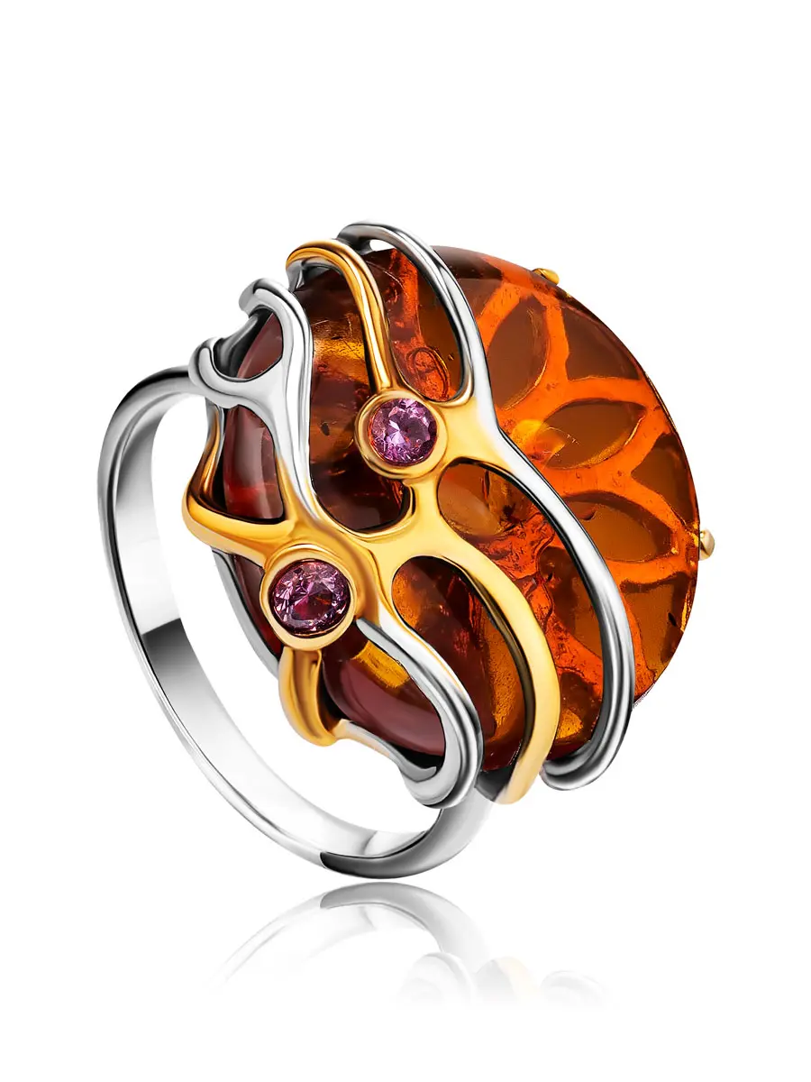 картинка Нарядное кольцо из коньячного янтаря «Феличита» в онлайн магазине