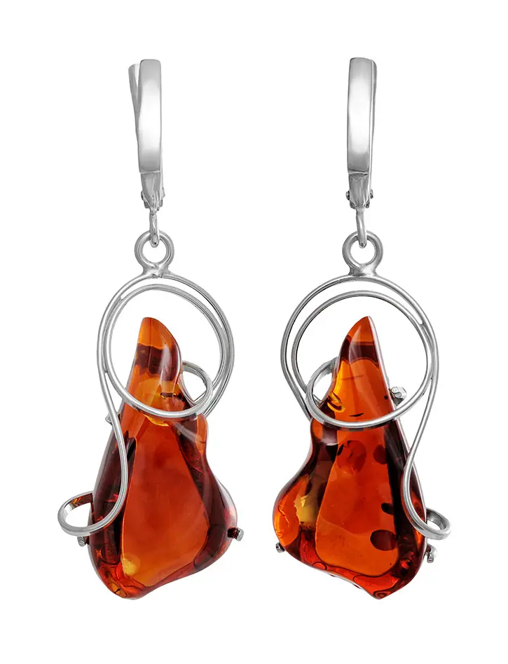 картинка Красивые серьги с прозрачным вишневым янтарем «Риальто» в онлайн магазине